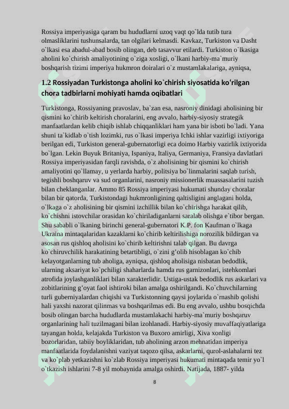 Rossiya imperiyasining Turkistondagi ko‘chiruvchilik siyosati 8