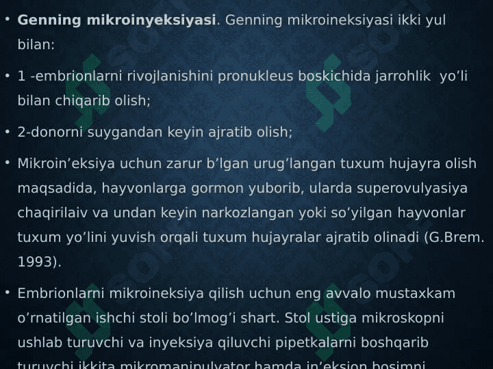 Transgen hayvonlar yaratish usullarini o'rganish 2