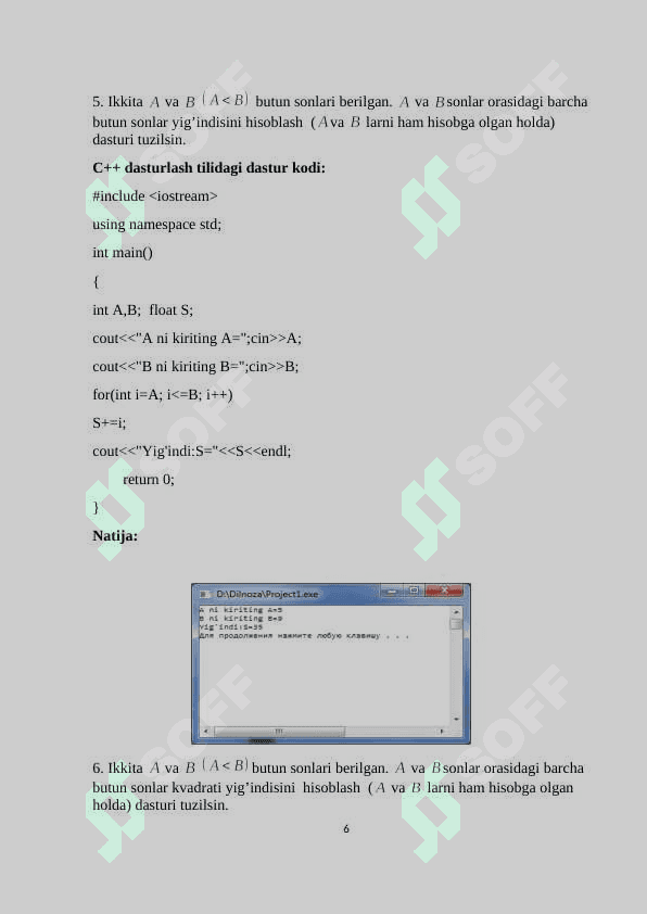 C++da Parametrli sikllarga doir misollar. 6