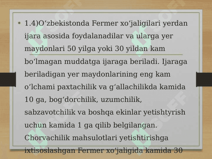 Fermerchilikni rivojlantirish shart-sharoitlari. 6