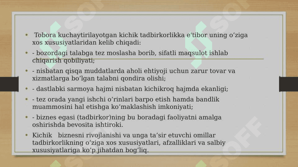 Kichik biznesning xususiyatlari 2