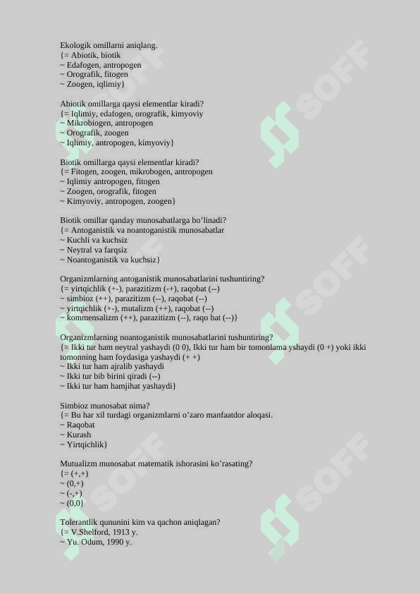 Ekologiya test 3