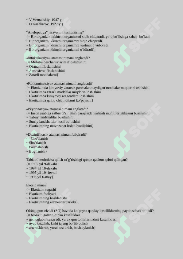Ekologiya test 4