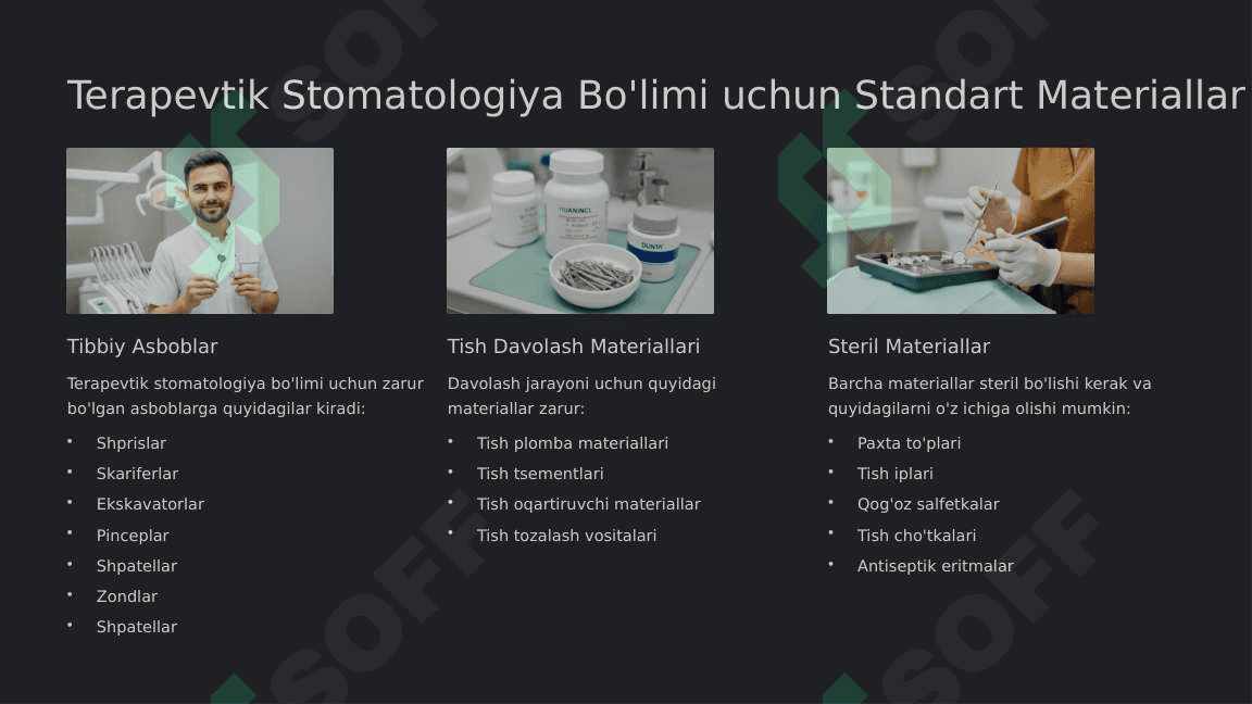 Terapevtik stomatologiya bo‘limini  tashkil etish. Talablar. 7