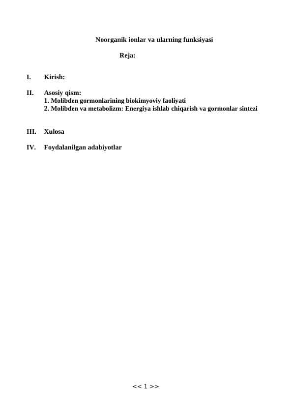 Noorganik ionlar va ularning funksiyasi
