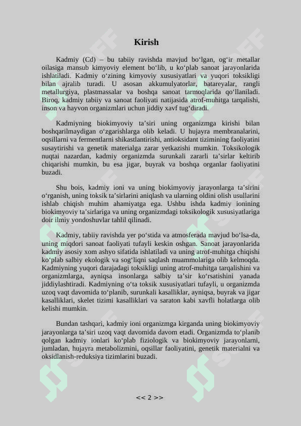 Noorganik ionlar va ularning funksiyalari - Kadmiy 2