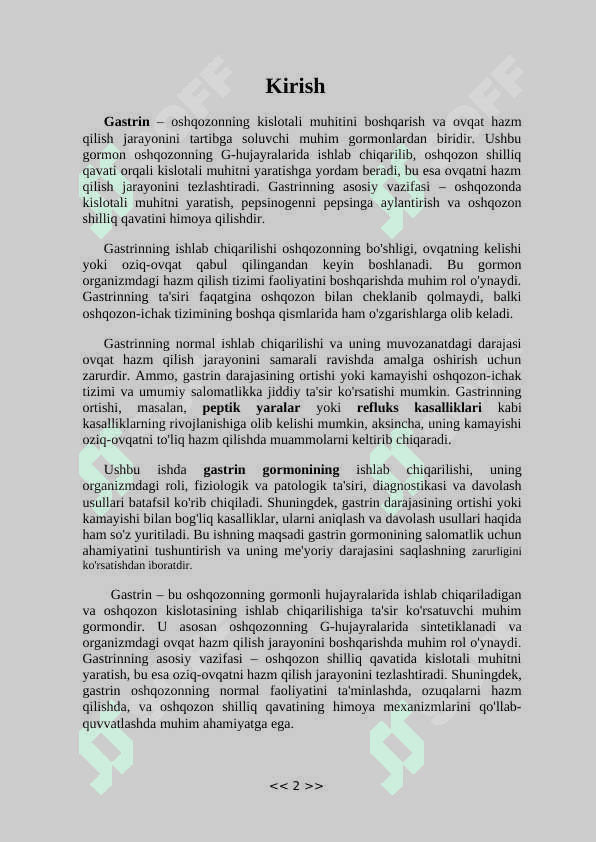 Gastrin gormoni va ularning funksiyalari 2