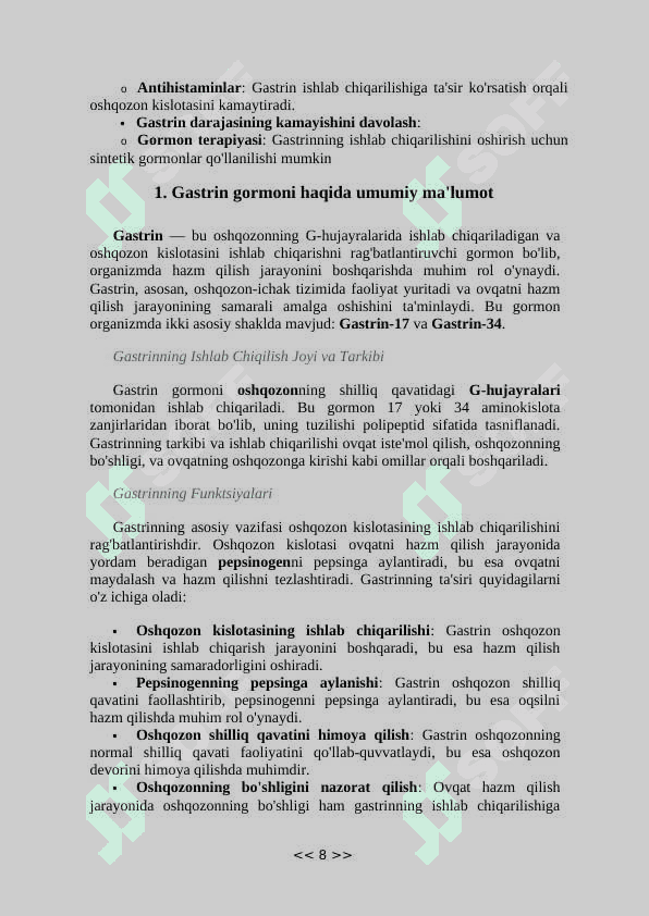 Gastrin gormoni va ularning funksiyalari 8