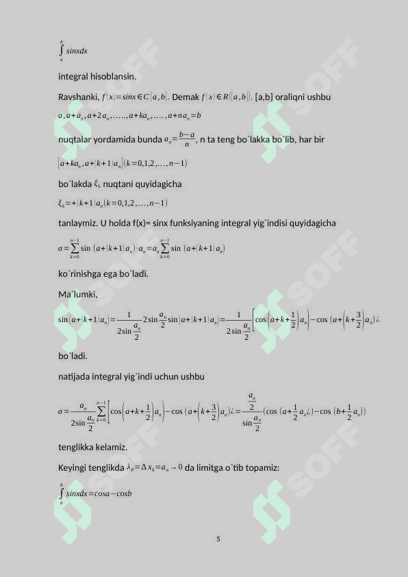 Integral tushunchasi. Aniq integrall. Nyuton-Leybnis formulasi 5