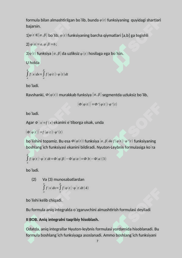 Integral tushunchasi. Aniq integrall. Nyuton-Leybnis formulasi 7