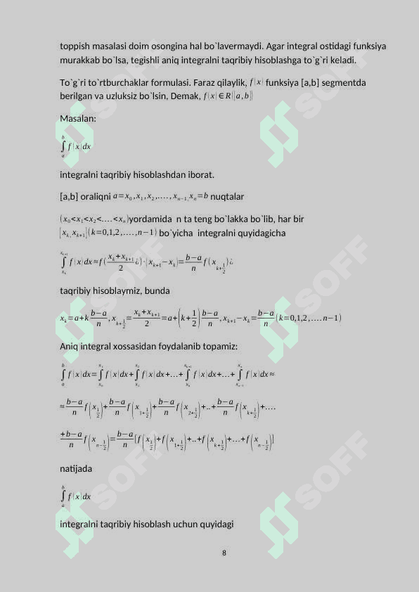Integral tushunchasi. Aniq integrall. Nyuton-Leybnis formulasi 8