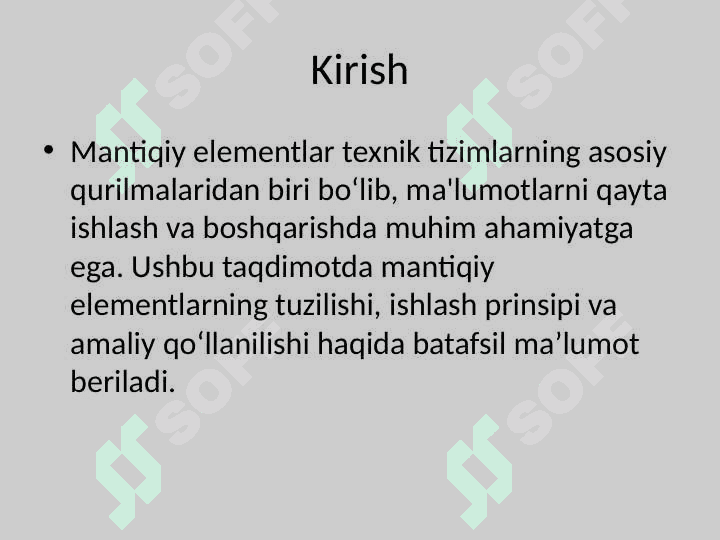 Mantiqiy elementlar: tuzilishi, ishlash prinsipi va ular asosida elementlar qurish 2