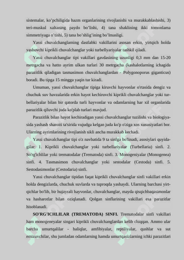 Yassi chuvalchanglar rivojlanish shakli- parazit  hayot mahsuli 4