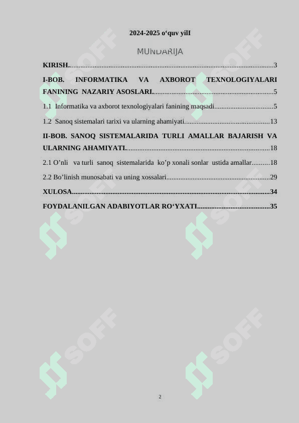 Sanoq tizimlari. Sanoq tizimlarida amallar bajarishning oʻziga xos xususiyatlari. 2