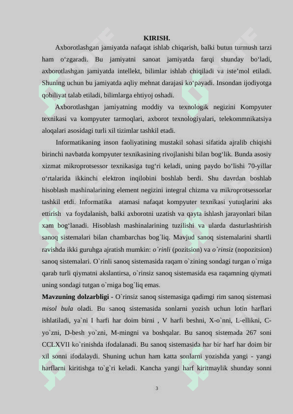 Sanoq tizimlari. Sanoq tizimlarida amallar bajarishning oʻziga xos xususiyatlari. 3