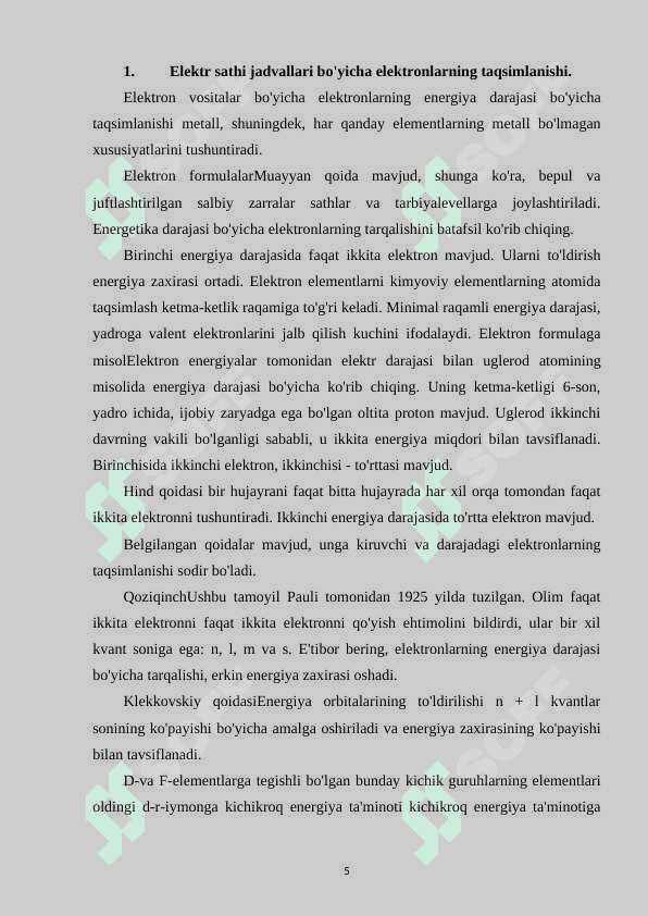 Elektronlarni energetik sohalar bo`yicha taqsimoti 5