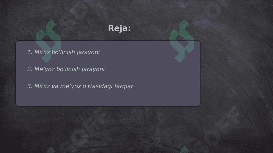 Mitoz va me’yoz sikllari.Patagen ta’sirlari. 2