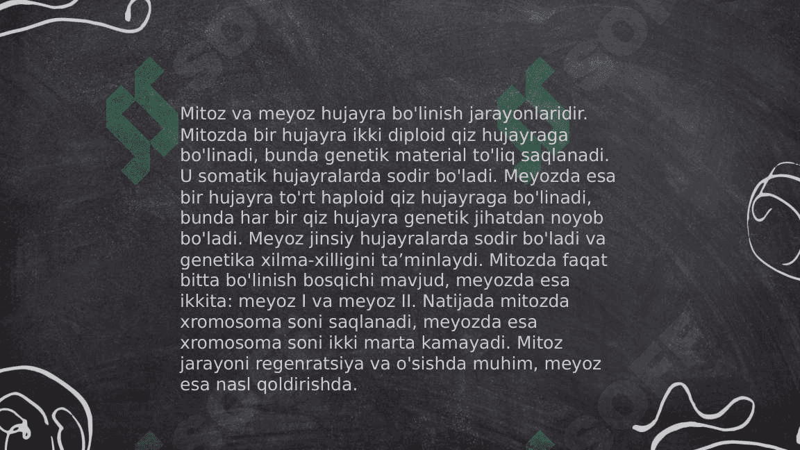 Mitoz va me’yoz sikllari.Patagen ta’sirlari. 5