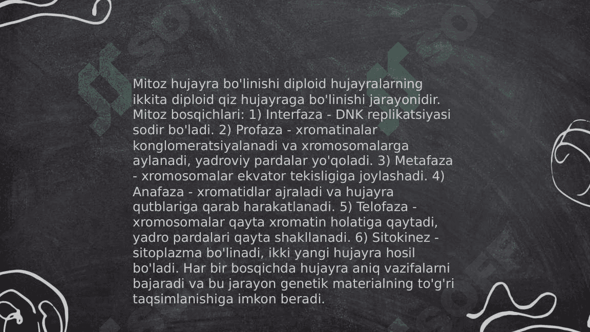 Mitoz va me’yoz sikllari.Patagen ta’sirlari. 8