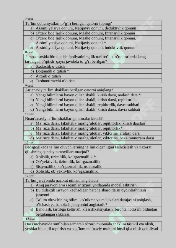umumiy pedagogika test 2