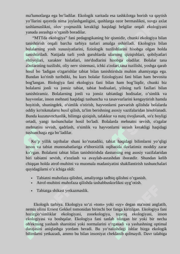Boshlang'ich sinf òquvchilarida ekologik tarbiyani shakllantirish (sinfdan tashqari ishlar misolida) 6