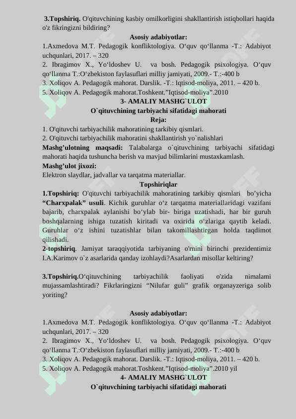 Pedagogik mahorat fanidan amaliy ishlanma 6