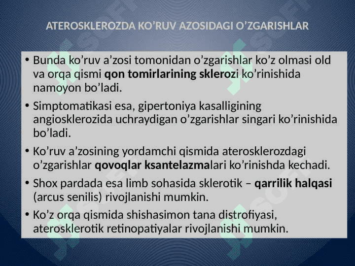 Ko’ruv azosini qon-tomir sistemasi kasalliklarida o’zgarishi 2