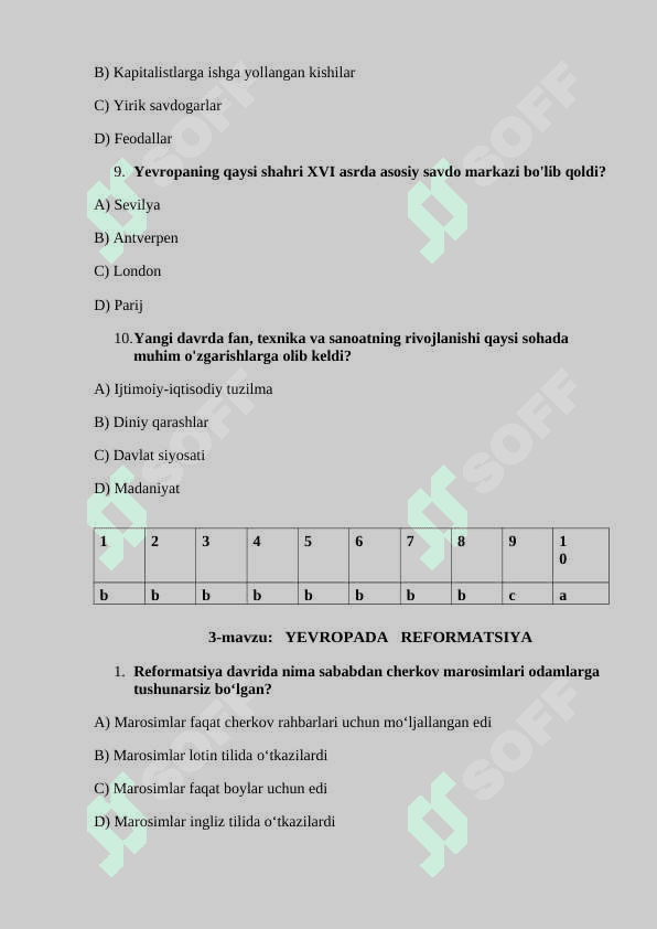 8-sinf Jahon tarixi mavzulashtirilgan testlar.test 5
