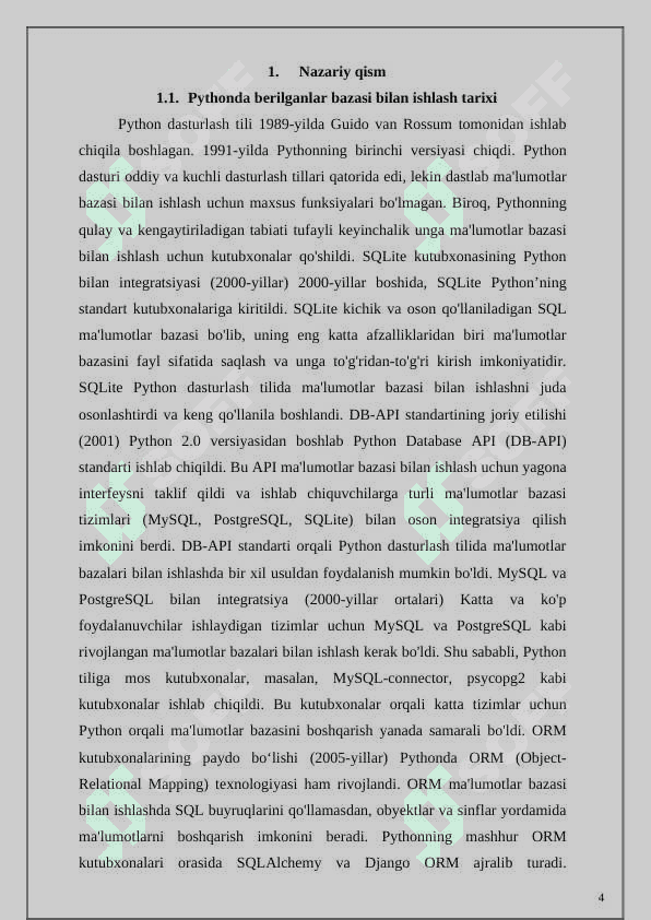 Kurs ishi python Berilganlar bazasi bilan ishlash. 4