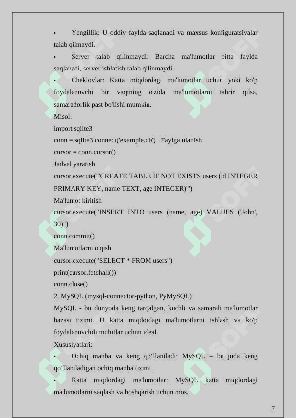 Kurs ishi python Berilganlar bazasi bilan ishlash. 7