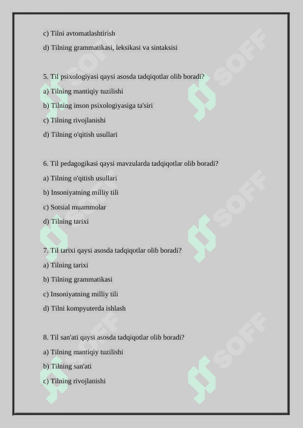 SHEVA, DIALEKT , MILLAT TILI, QARINDOSH TILLAR, TIL OILASI mavzusida test 2