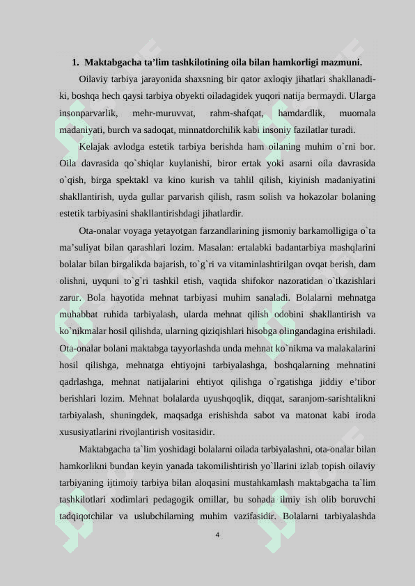 MAKTABGACHA TA’LIM MUASSASASI, OILA VA MAKTAB HAMKORLIGI 4