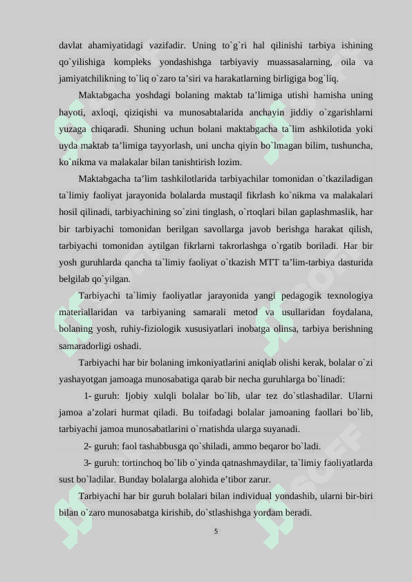 MAKTABGACHA TA’LIM MUASSASASI, OILA VA MAKTAB HAMKORLIGI 5