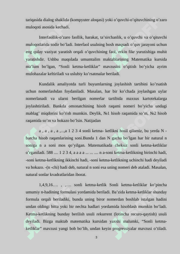 ARIFMETIK VA GEOMETRIK PROGRESSIYANI O'QITISH METODIKASI KURS ISHI 3