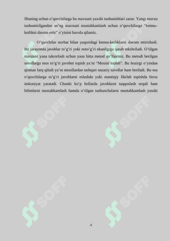 ARIFMETIK VA GEOMETRIK PROGRESSIYANI O'QITISH METODIKASI KURS ISHI 4