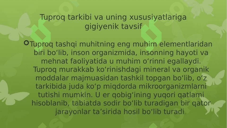 TUPROQNI GIGIYENIK BAXOLASH 3