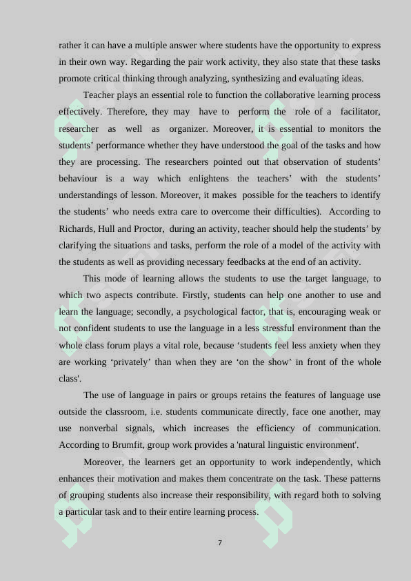 THE ADVANTAGES AND DISADVANTAGES OF PAIR AND GROUP WORK IN TEACHING PROCESS 7
