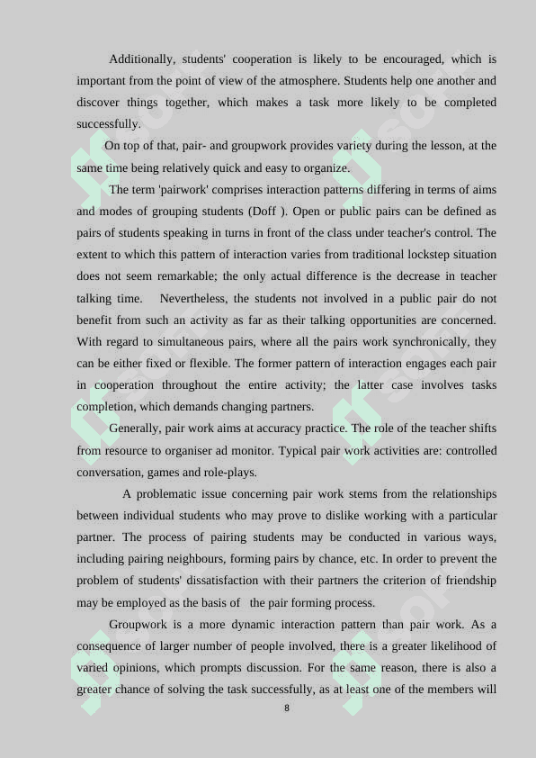 THE ADVANTAGES AND DISADVANTAGES OF PAIR AND GROUP WORK IN TEACHING PROCESS 8