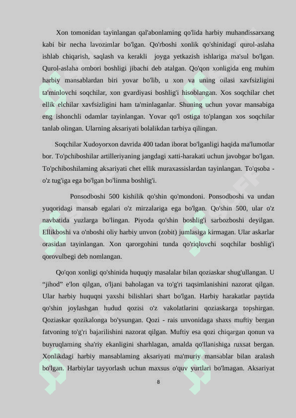 Qo’qon xonligida Saroy unvonlari va mansablari 8