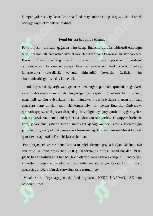 Fond birjaları hám fond bazarı qatınasıwshıları 4
