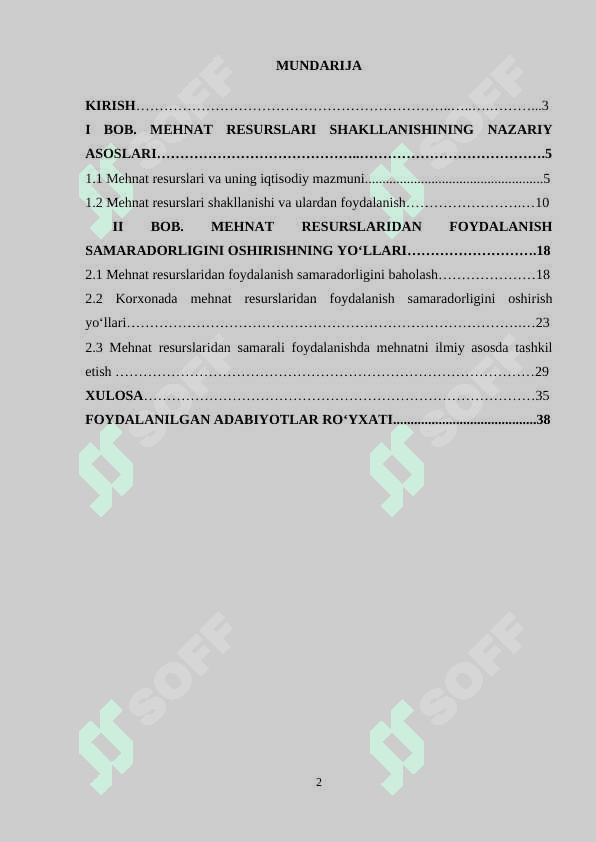 MEHNAT RESURSLARIDAN FOYDALANISH SAMARADORLIGINI OSHIRISH 2