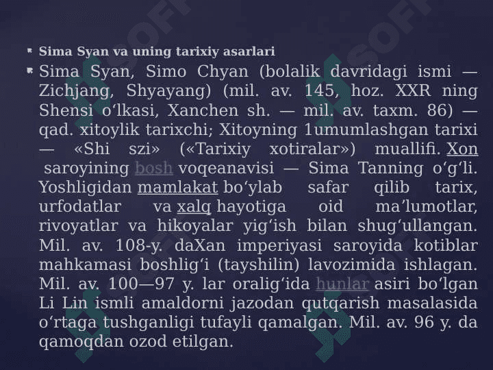 Sima Syanning “Tarixiy xotiralar” asarini O'RGANISH 2