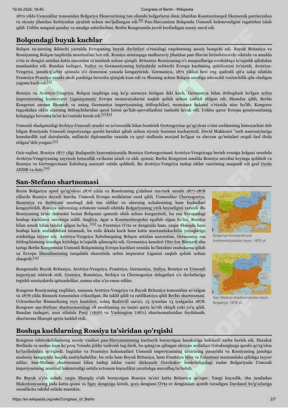 Berlin Kongressi mavzusida ma’lumotlar 2
