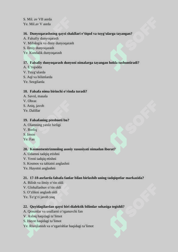Falsafa fanidan 400 ta test 3