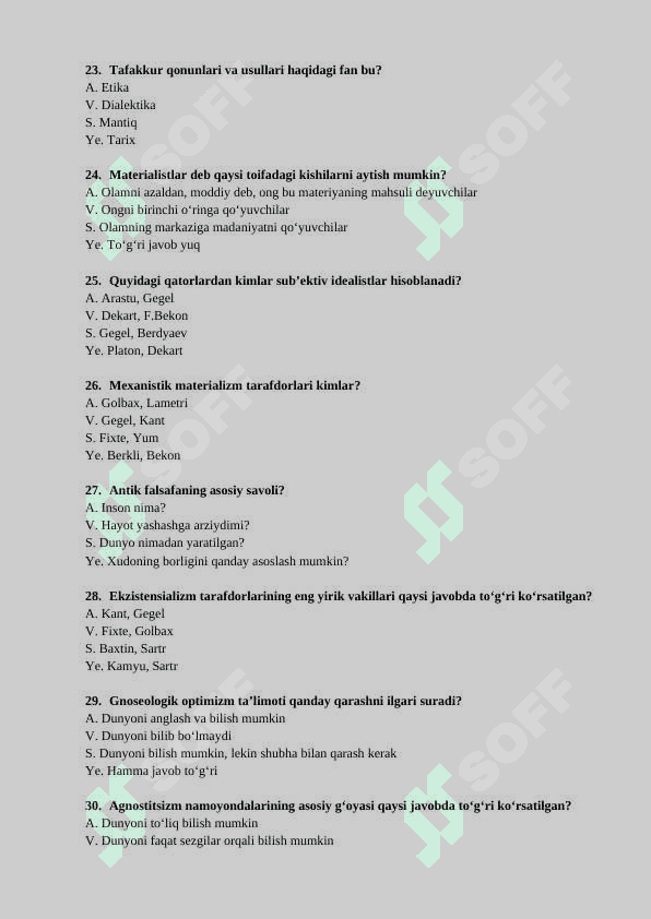 Falsafa fanidan 400 ta test 4