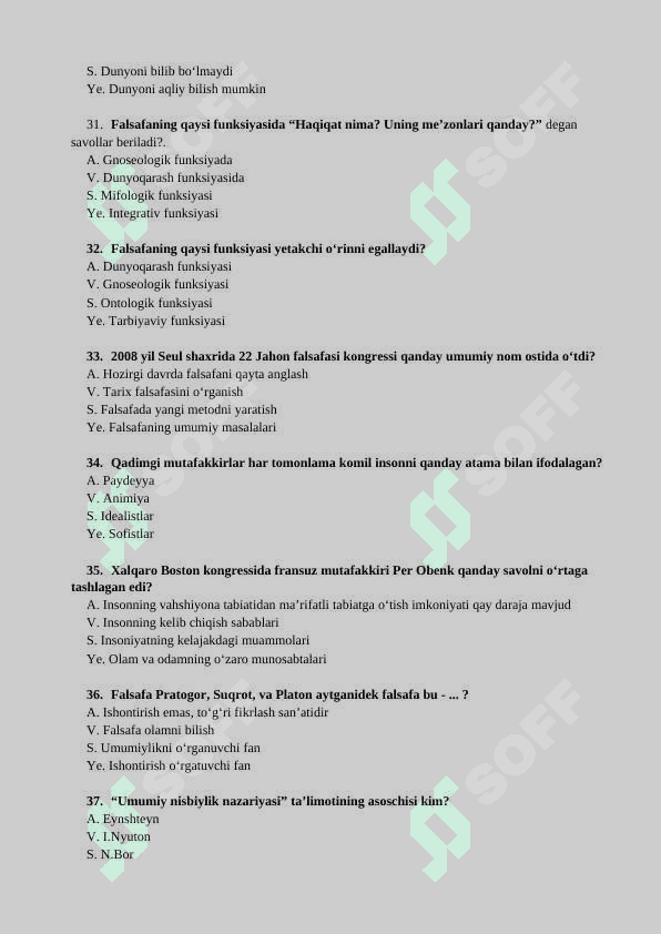 Falsafa fanidan 400 ta test 5
