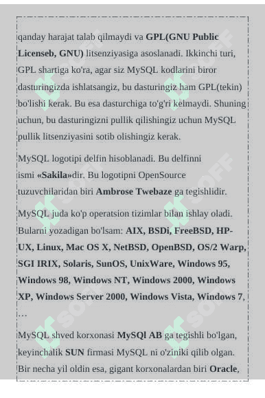 MySQL haqida boshlang’ich tushunchalar 4