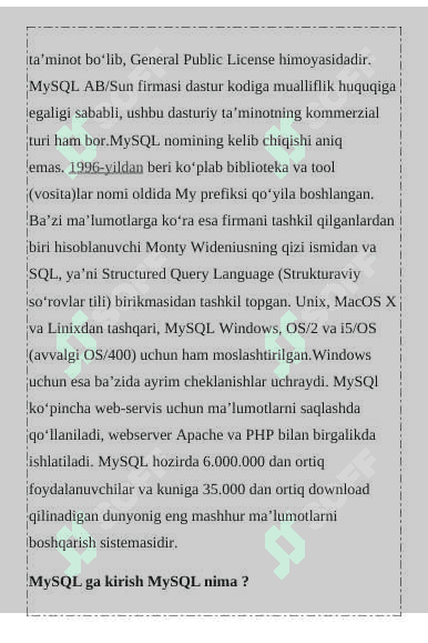 MySQL haqida boshlang’ich tushunchalar 6