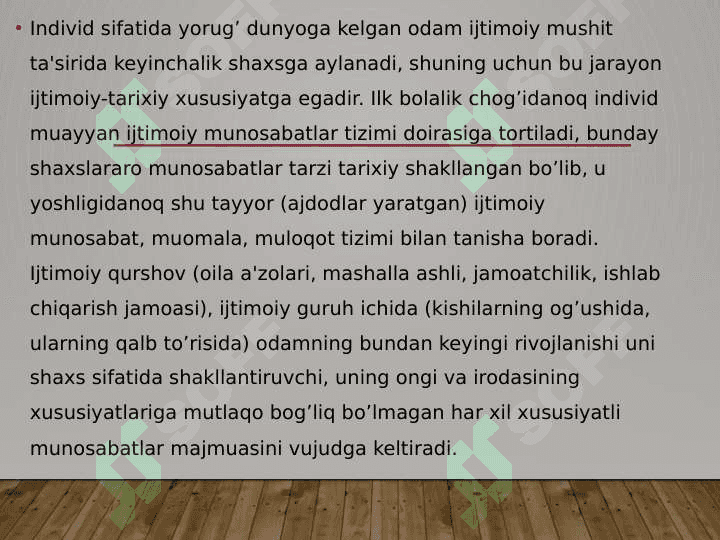 shaxsning evolutsion jihatdan rivojlanishi 7