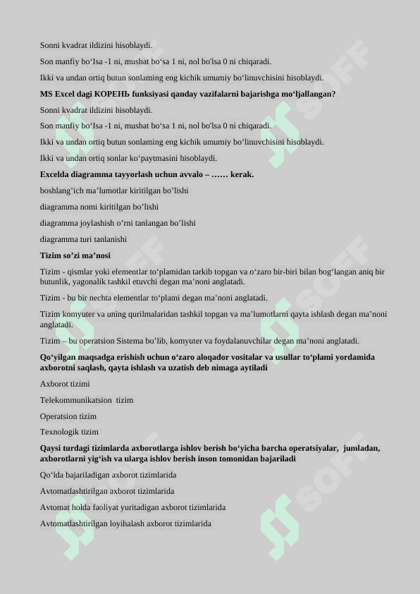 Informatika axborot texnologiyalaridan yakuniy uchun test talabalar uchun 8
